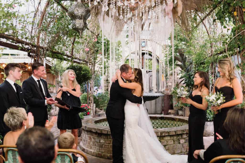 newlyweds first kiss as grounds of alexandria ceremony closes captured by james white photography