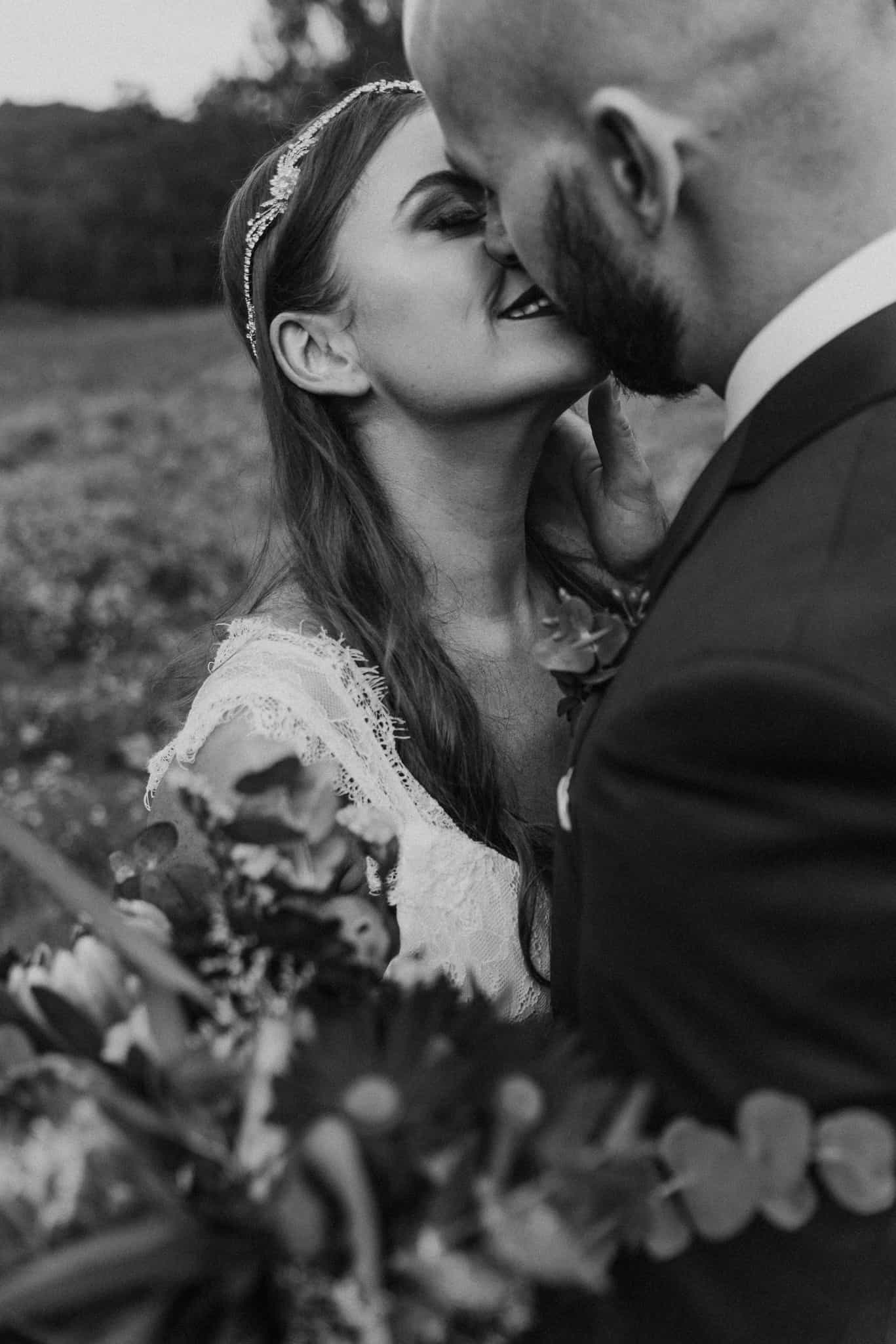 Couple first kiss as newlyweds Captured by James White Hunter Valley Wedding Photographer
