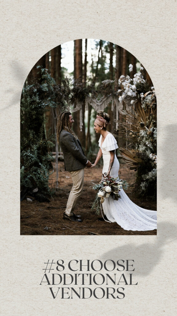 Image of bride and groom eloping in pine forest