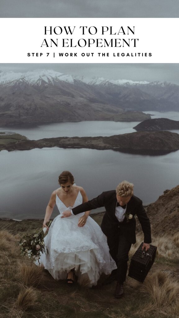 Bride and groom hiking up Coromandel Peak during a storm for their elopement in New Zealand. What do you need to elope? An adventurous attitude if you want to elope in NZ